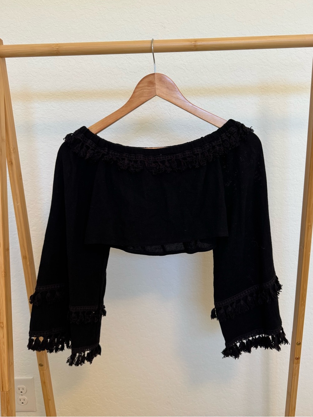Skylar + Madison Black Off-Shoulder Crop Top